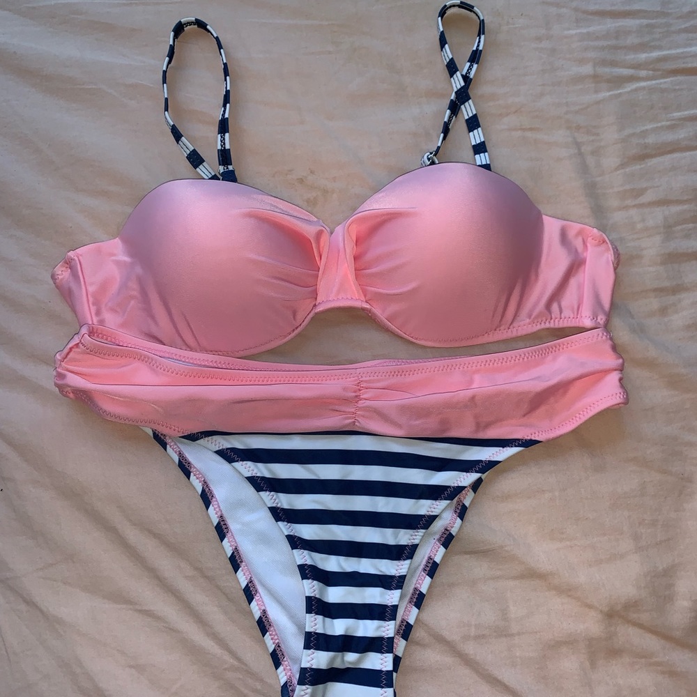 Super cute, pink and blue striped sailor bikini